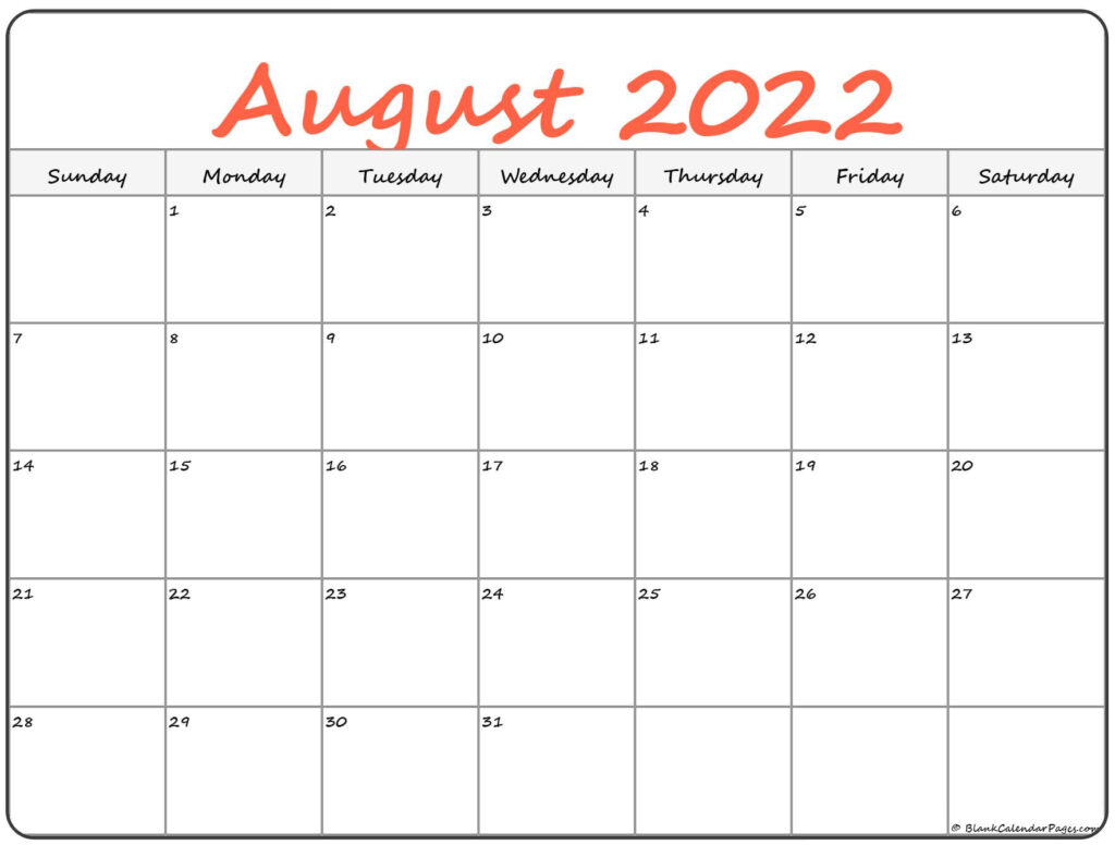 August 2022 Calendar Free Printable Calendar Templates