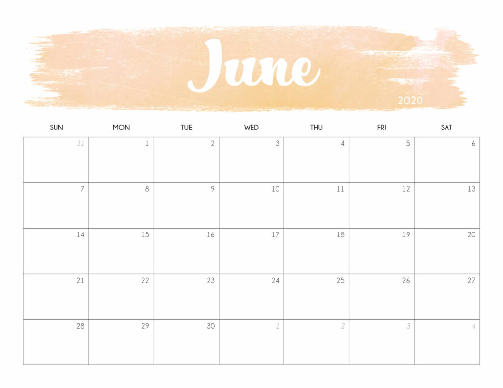 Best Free June 2020 Blank Calendar Printable Templates PDF Notes Word 