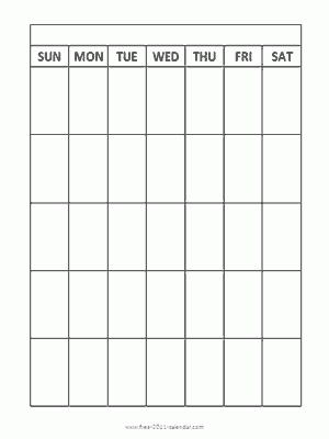 Blank monthly calendar vertical grid sunday first Blank Monthly 