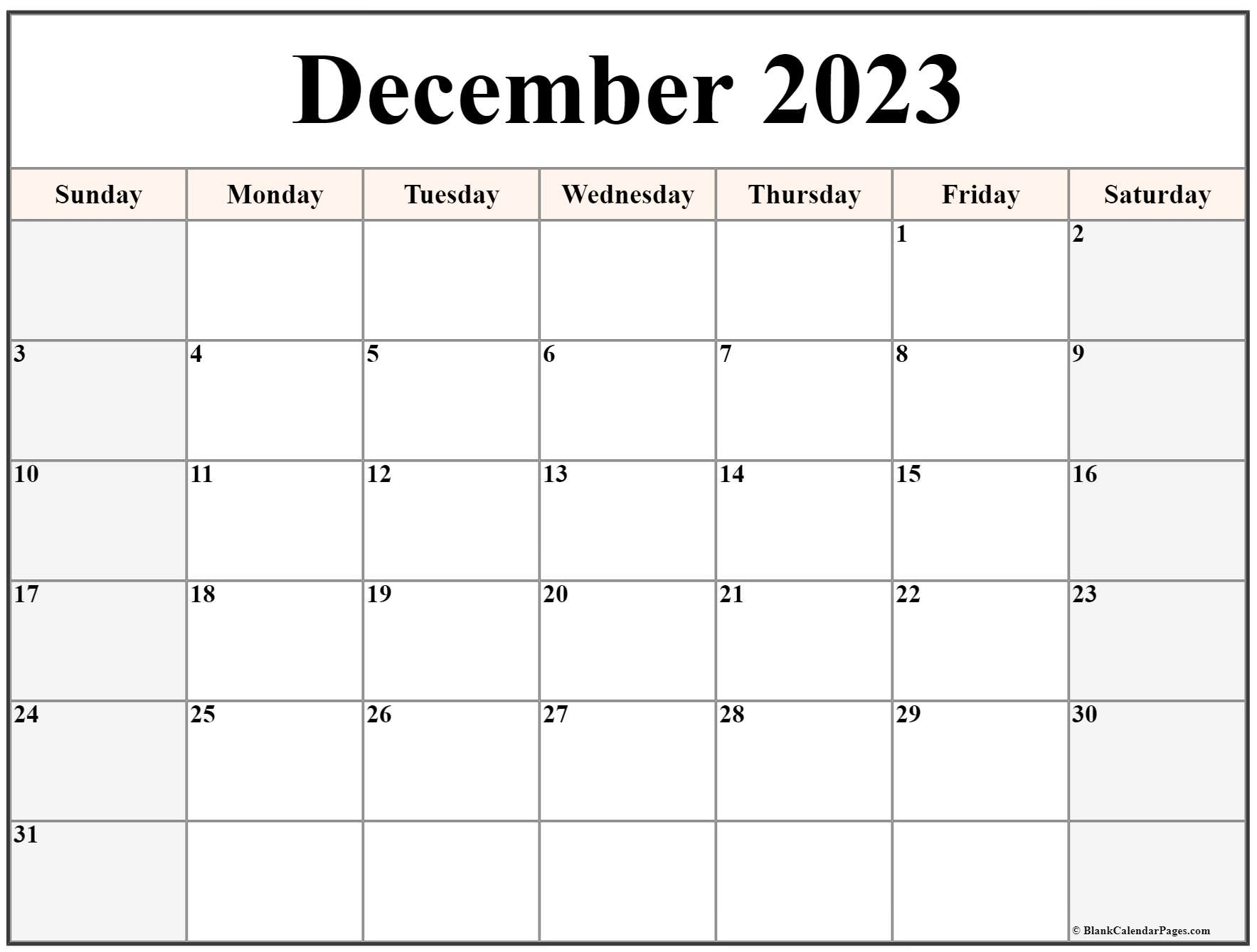 December 2023 Calendar Free Printable Calendar Templates