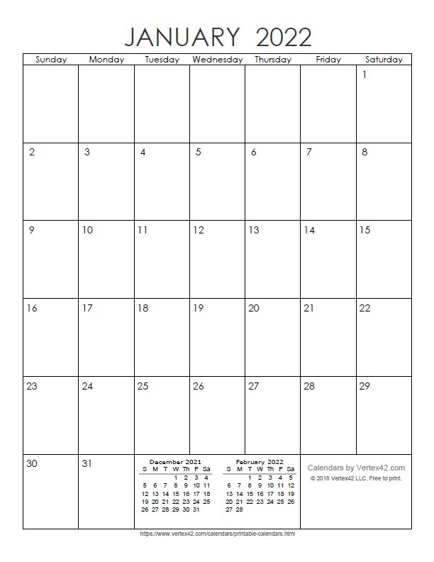 Download A Free Printable Monthly 2022 Calendar From Vertex42 