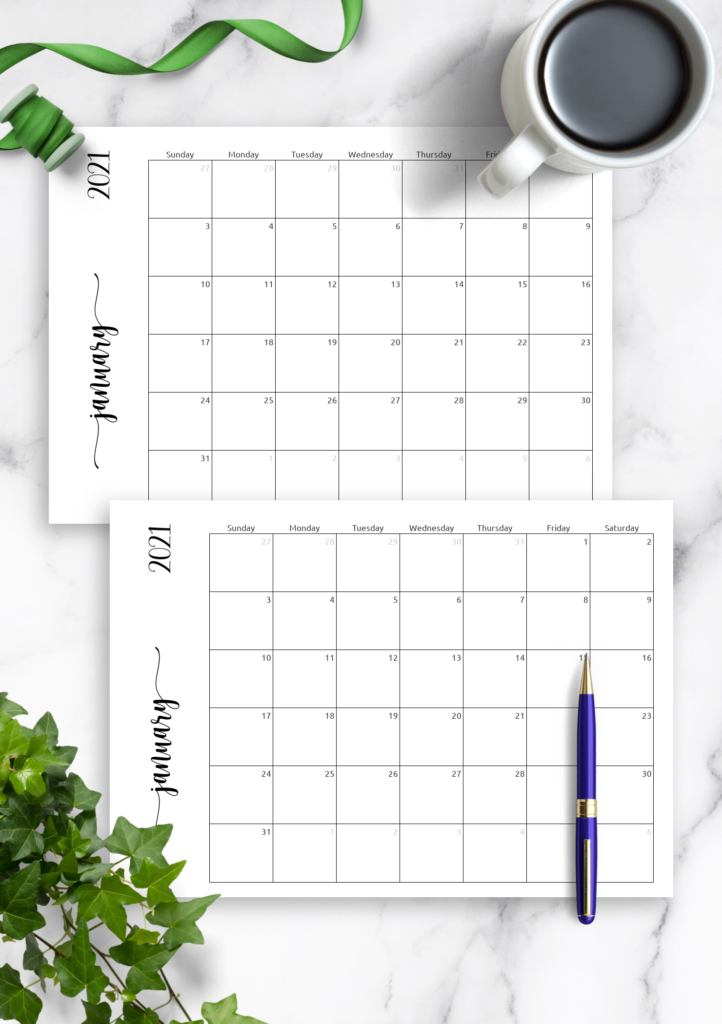 Download Printable Simple Monthly Calendar Horizontal PDF