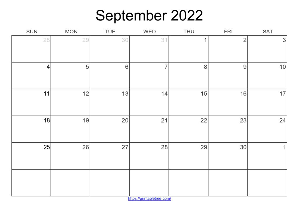 Free Download Blank Printable Calendar September 2022 PDF