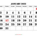 Free Download Printable Calendar 2022 Large Font Design Holidays On Red