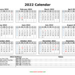 Free Download Printable Calendar 2022 With US Federal Holidays One