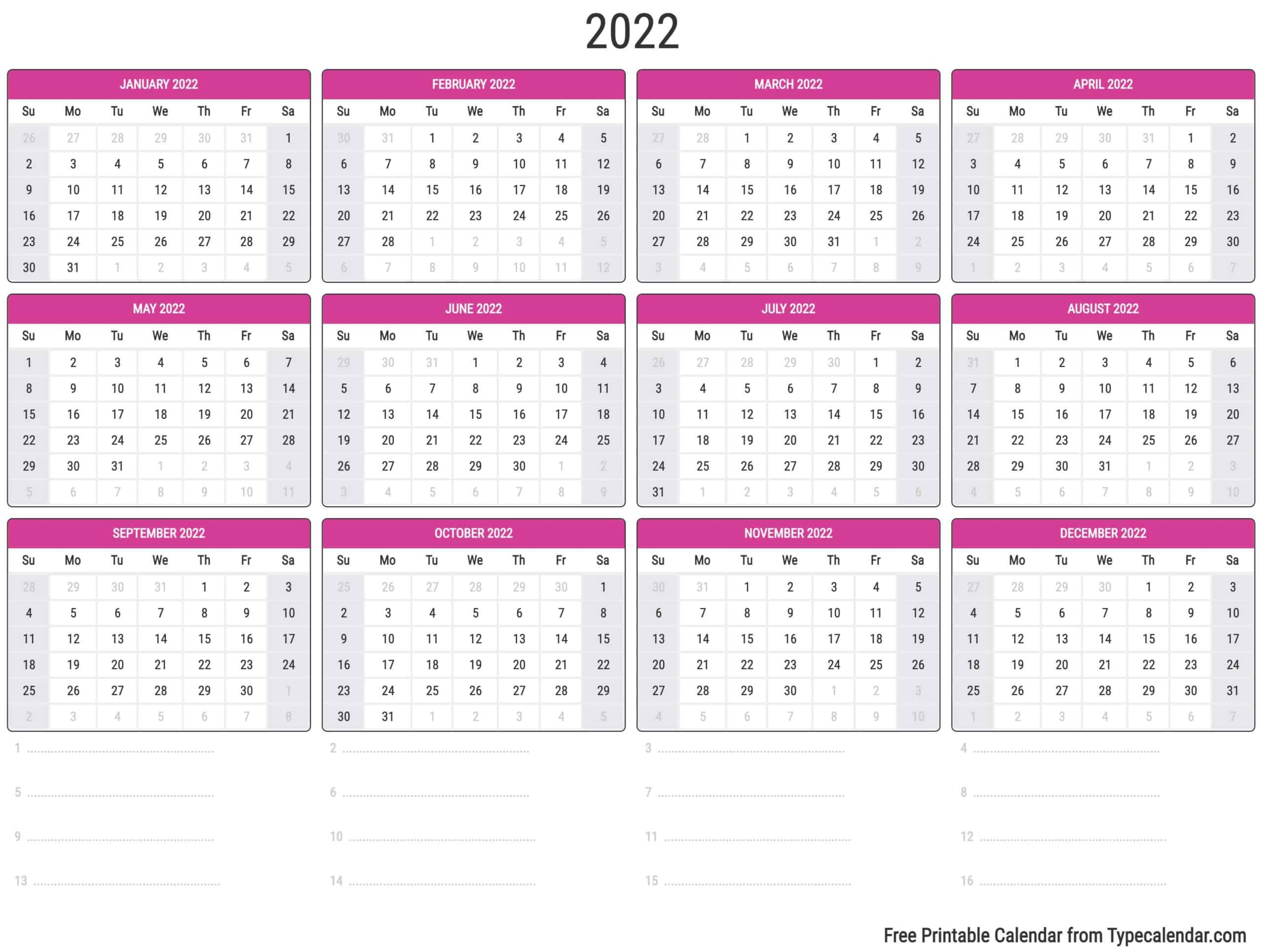 Free Printable Year 2022 Calendar Type Calendar