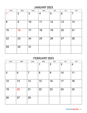 January And February 2023 Calendar Calendar Quickly