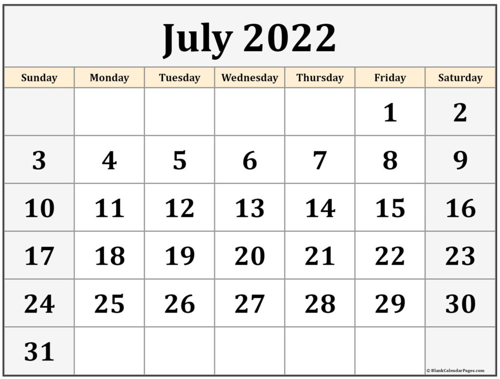 July 2022 Calendar Free Printable Calendar Templates