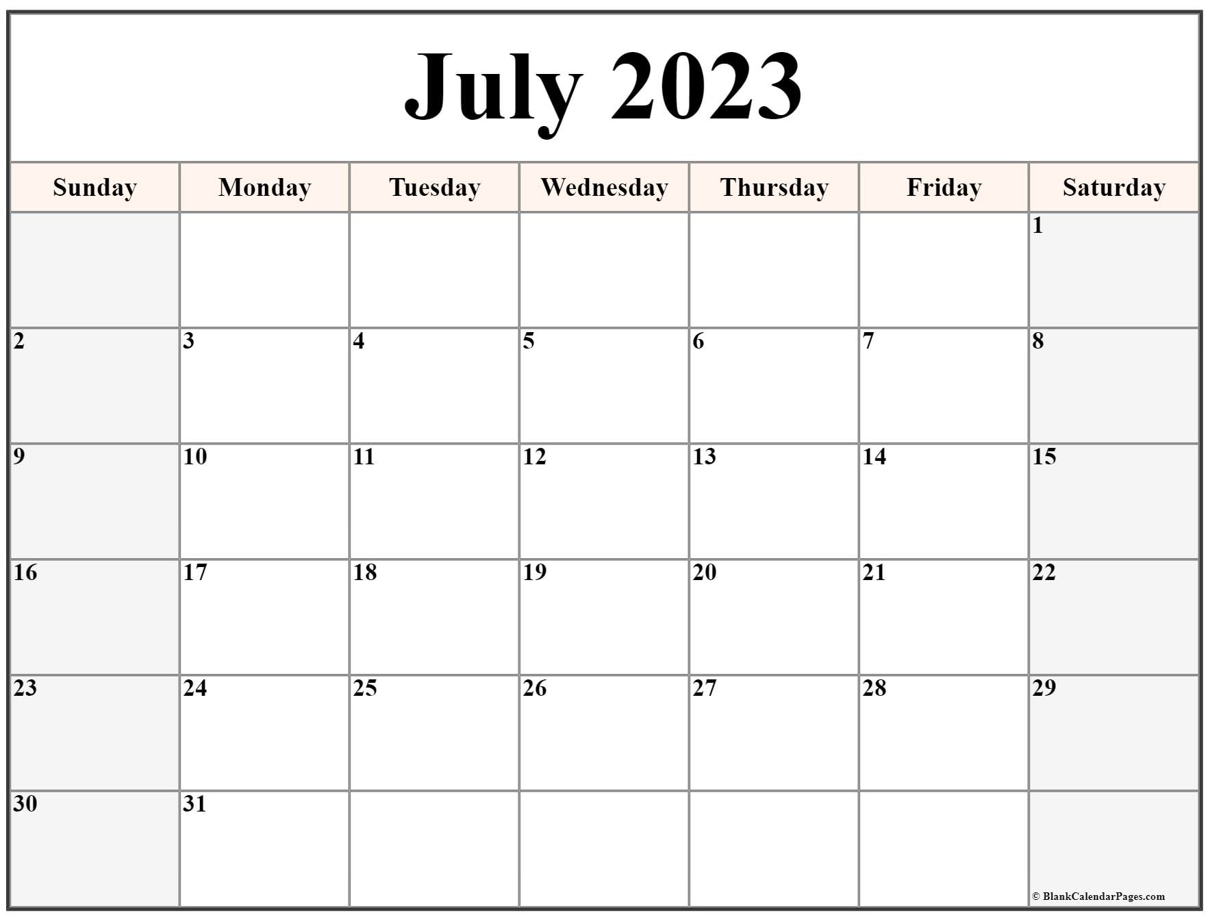 July 2023 Calendar Free Printable Calendar