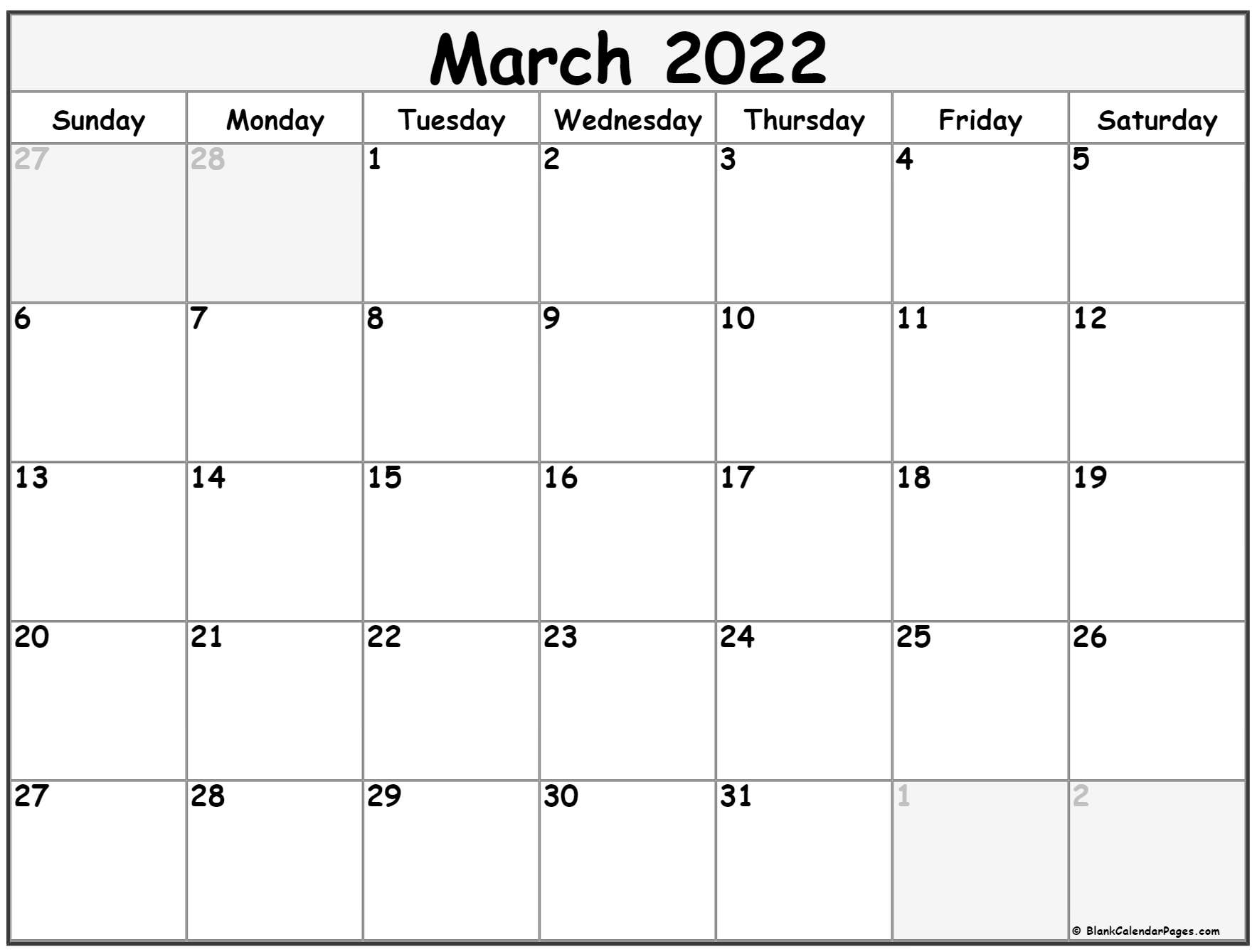 March 2022 Calendar Free Printable Calendar Templates