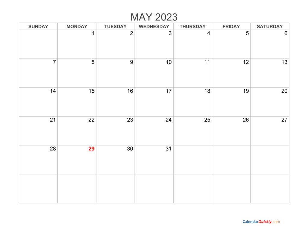 May 2023 Blank Calendar Calendar Quickly