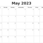 May 2023 Blank Monthly Calendar