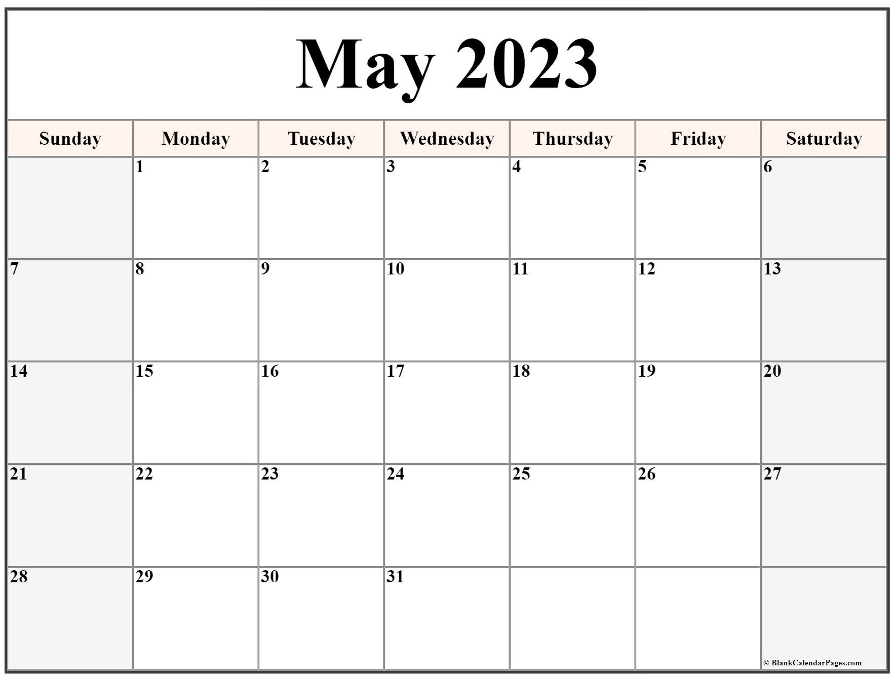 May 2023 Calendar Free Printable Monthly Calendars