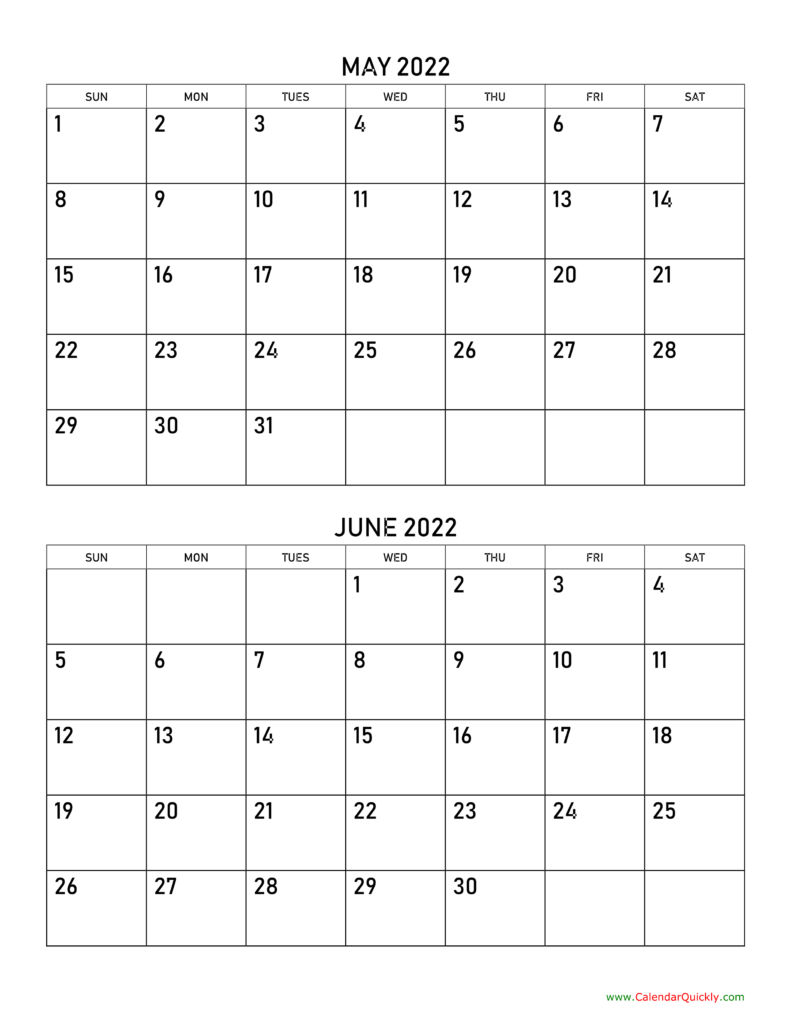 May And June 2022 Calendar Calendar Quickly