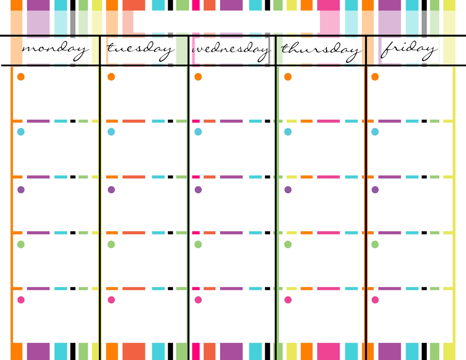 Monday Through Friday Schedule Template Calendar Template Printable