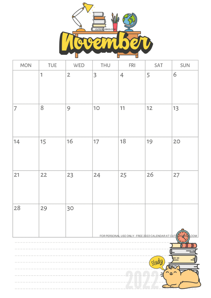 November 2022 school calendar freeprintable Cute Freebies For You
