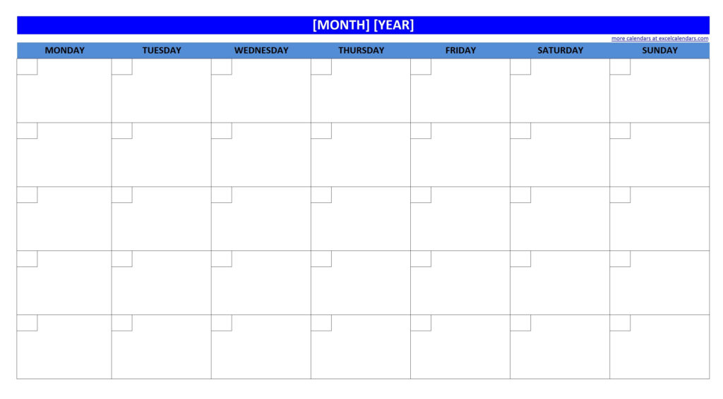 Printable Blank Monthly Calendar Activity Shelter