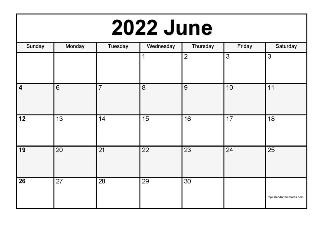 Printable Calendar June 2022 Templates PDF Word Excel