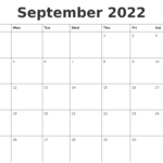 September 2022 Blank Schedule Template