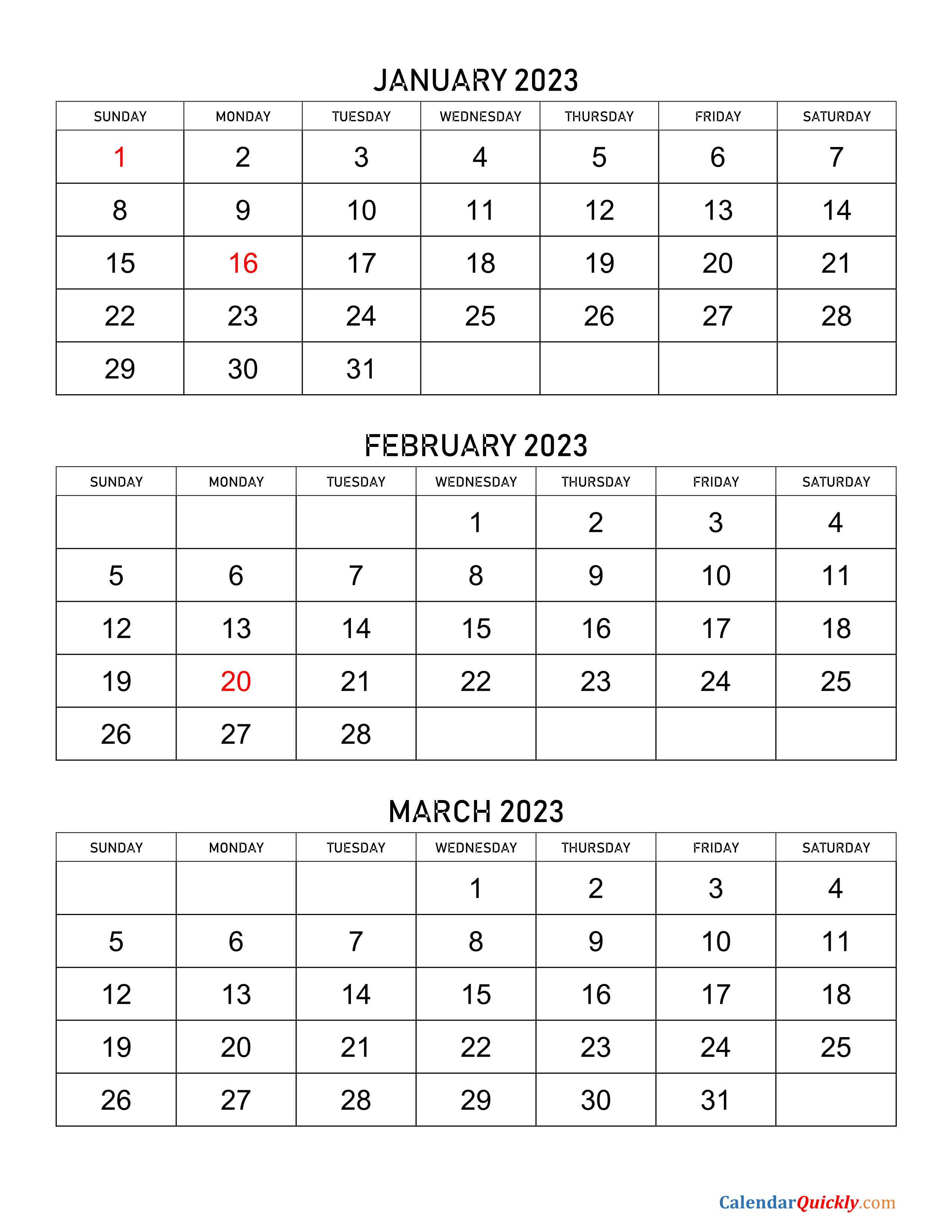 3 Month Blank Calendar 2023 2023