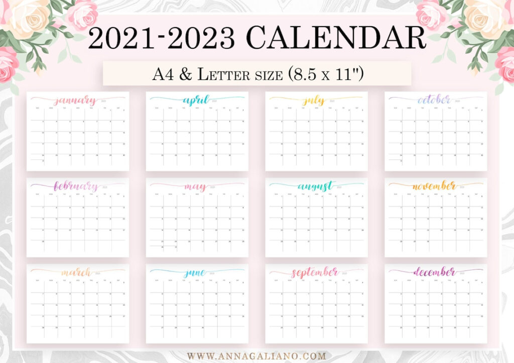 Wall Calendar Printable 2021 2022 2023 Printable Calendar Etsy