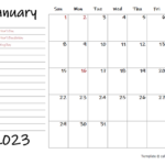 2023 Calendar Template With Monthly Notes Free Printable Templates