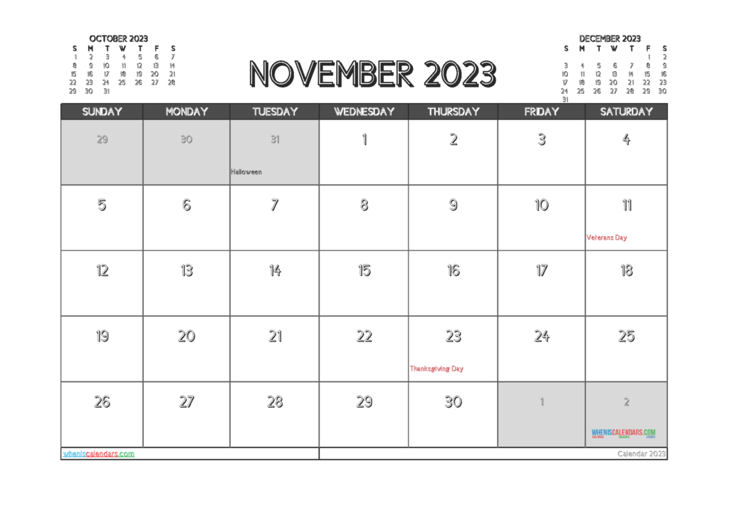 Free Editable Calendar November 2023 PDF 3 Month Calendar In 2021 