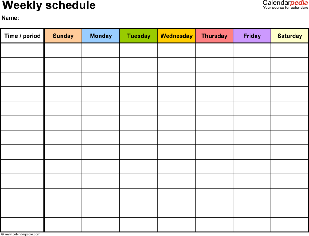 Free Printable 7 Day Weekly Calendar Calendar Printables Free Templates