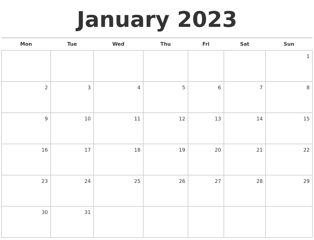  Free Printable Blank Calendar January 2023 Calendar Template 2022 