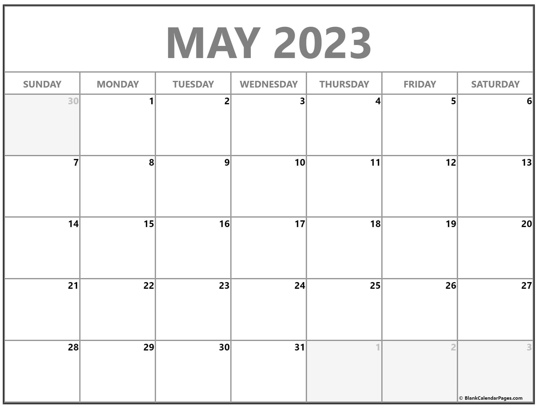 May 2023 Calendar Free Printable Monthly Calendars