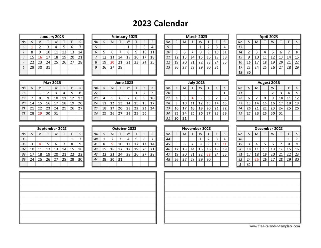 Printable Yearly Calendar 2023 Free calendar template