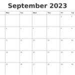 September 2023 Blank Calendar Printable