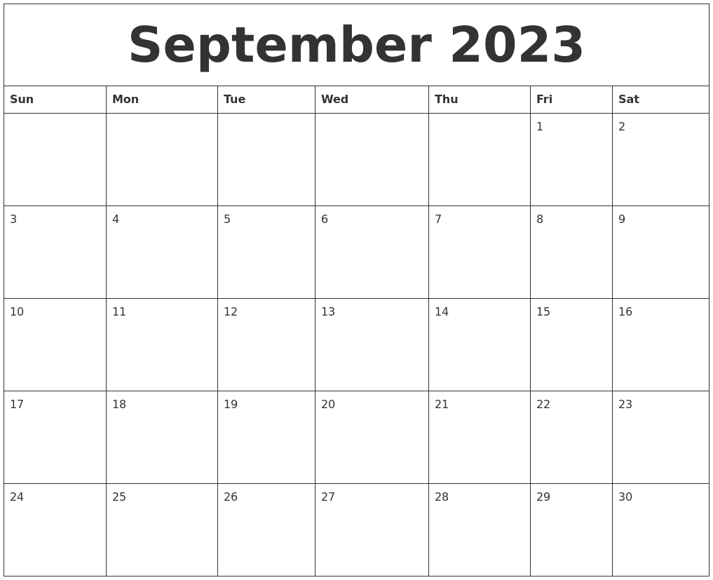 September 2023 Blank Calendar Printable