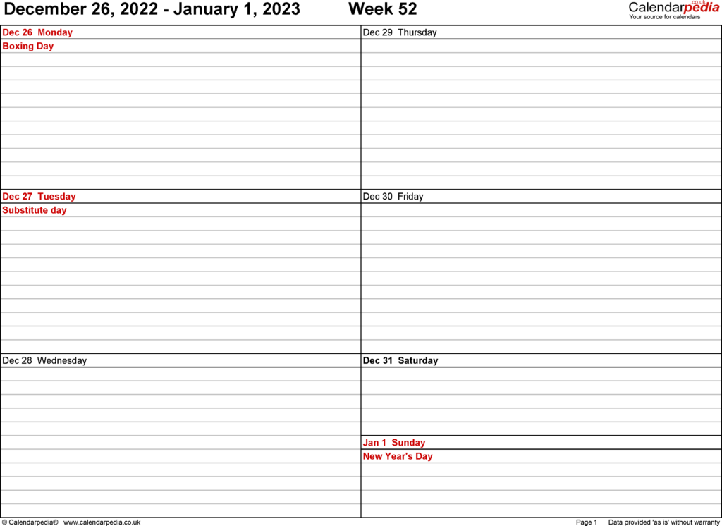 Weekly Calendar 2023 UK Free Printable Templates For Word