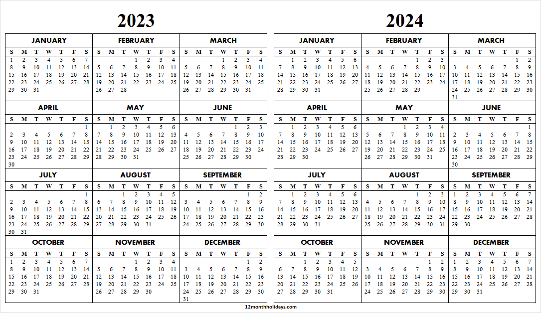 Blank Calendar For 2023 2024 2023