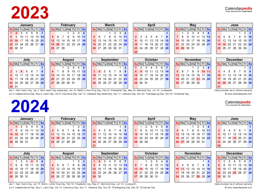 2023 2024 Two Year Calendar Free Printable PDF Templates