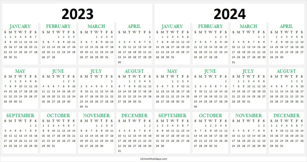 2023 2024 Two Yearly Calendar Template Printable Calendar Template
