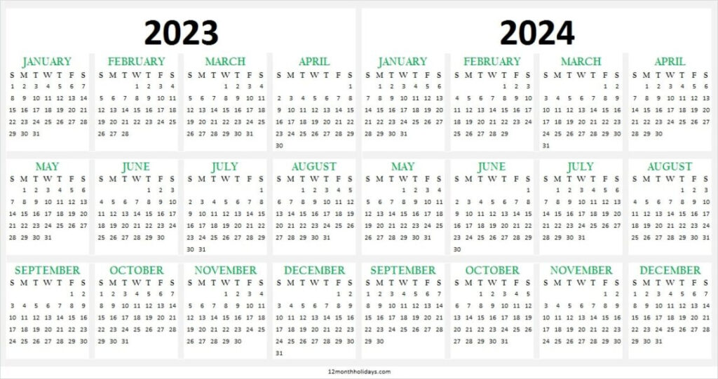 2023 2024 Two Yearly Calendar Template Printable Calendar Template