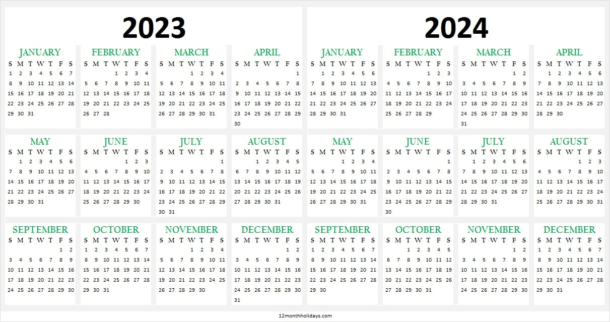 2023 2024 Two Yearly Calendar Template Printable Calendar Template