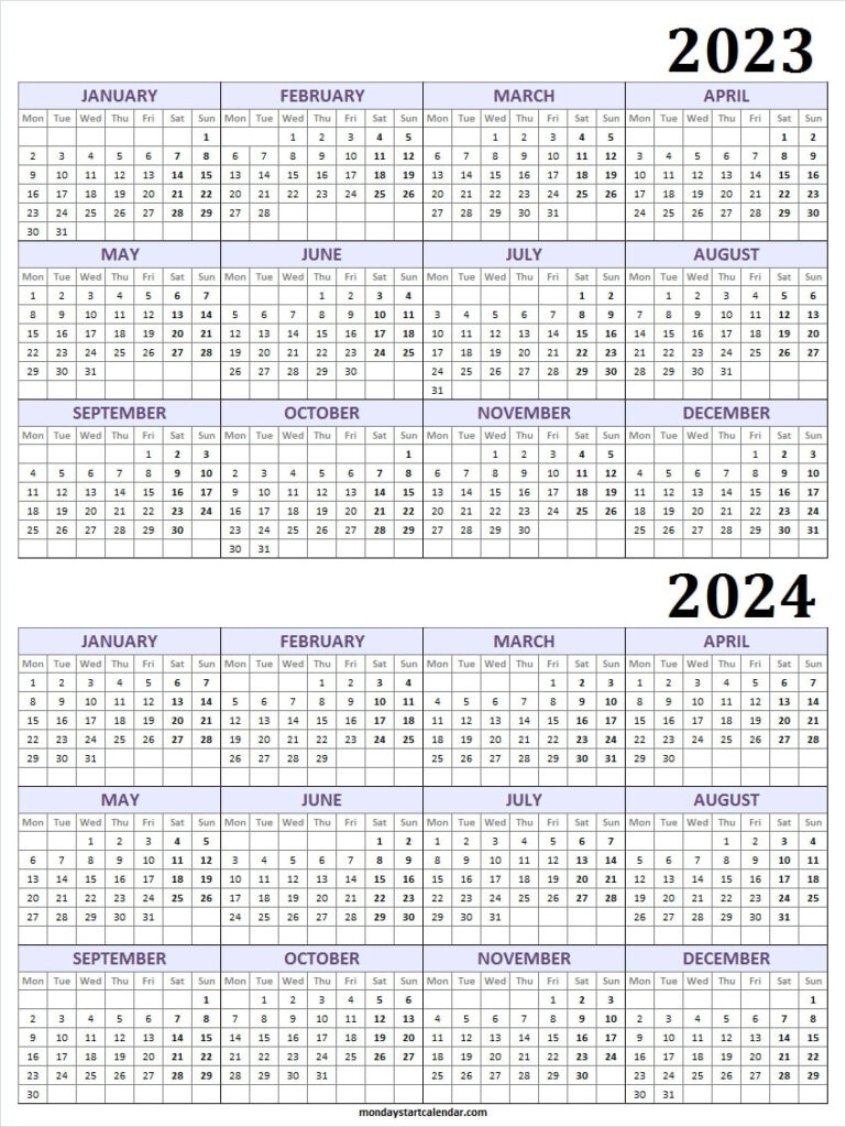 2023 And 2024 Academic Calendar Printable Blank Two Year Calendar