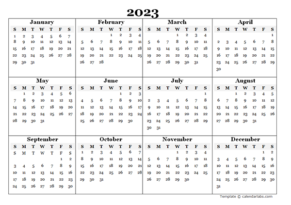 2023 Blank Yearly Calendar Template Free Printable Templates