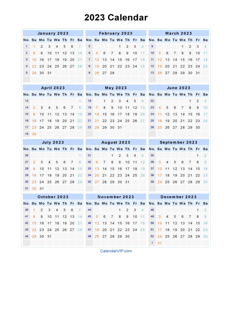 2023 Calendar Blank Printable Calendar Template In PDF Word Excel