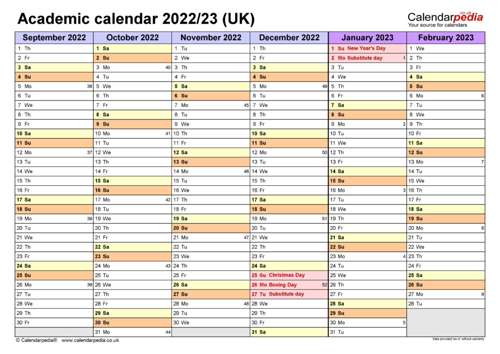 Academic Calendars 2022 23 UK Free Printable PDF Templates