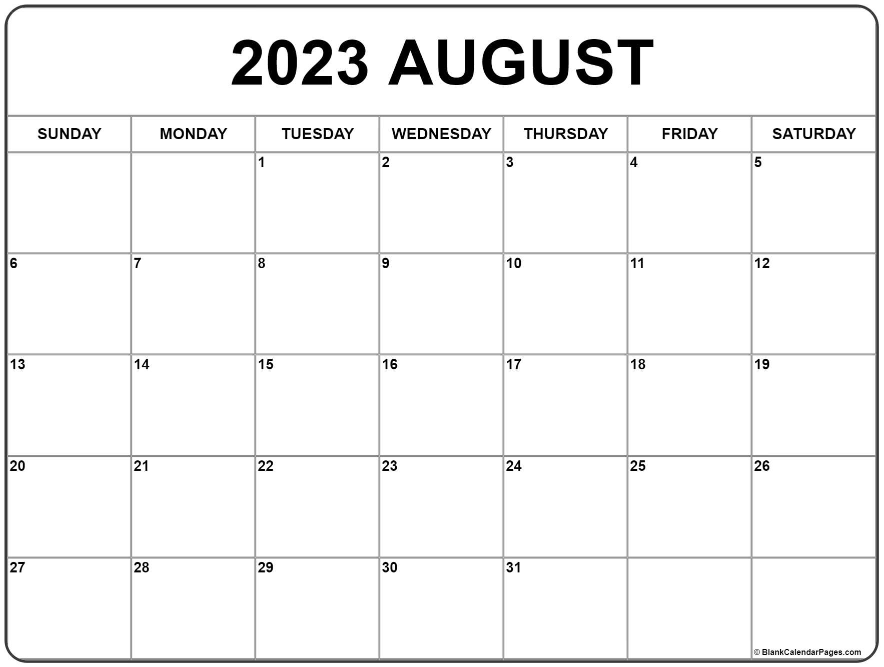 August 2023 Calendar Free Printable Calendar Templates