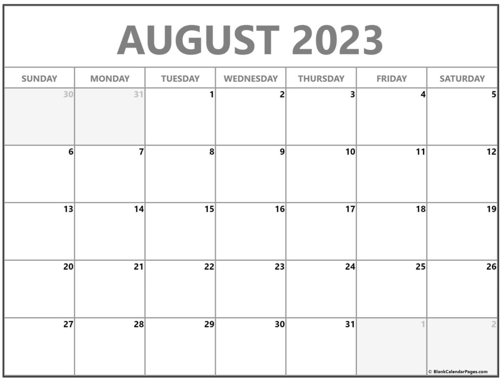 August 2023 Calendar Free Printable Calendar Templates