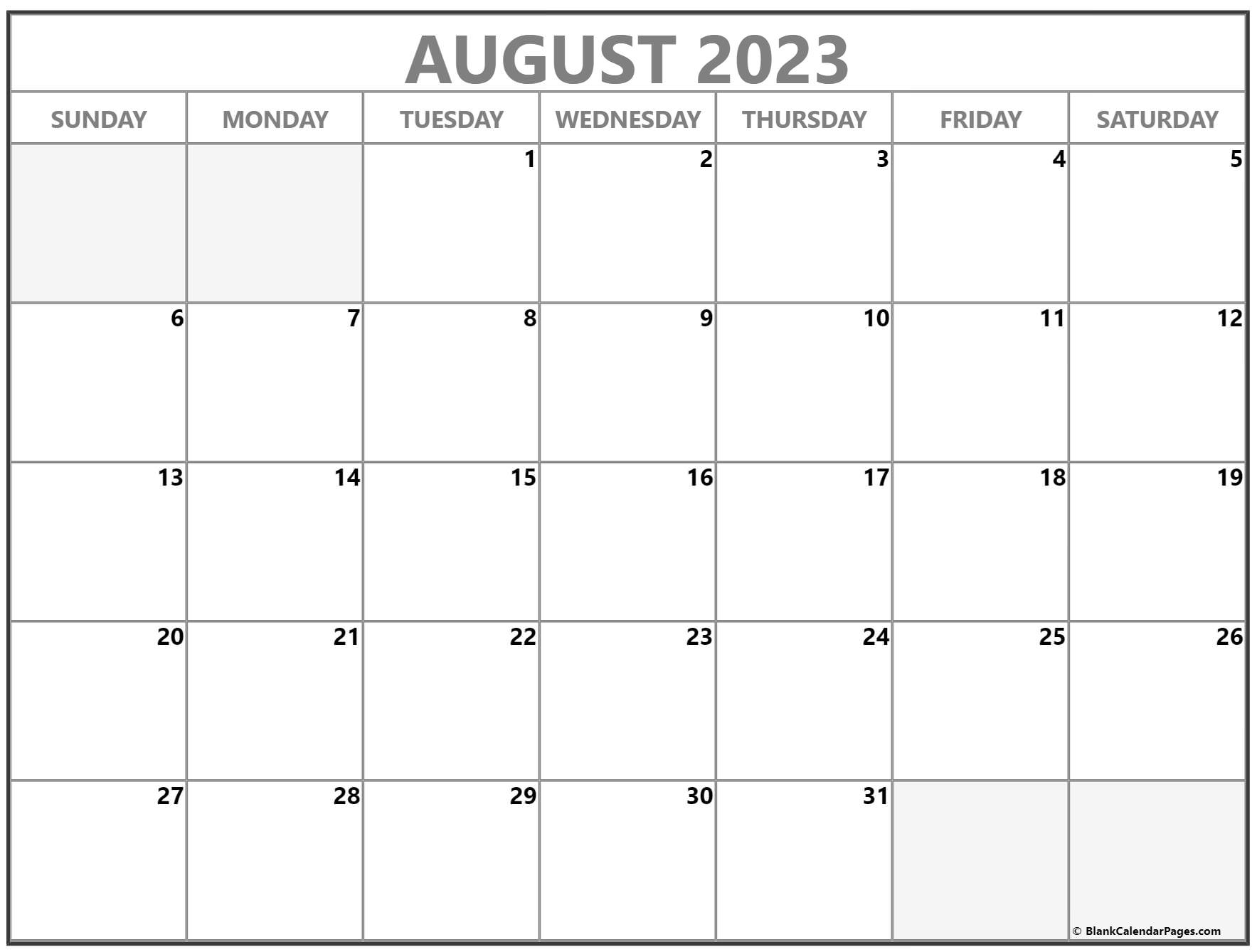 August 2023 Calendar Free Printable Calendar Templates