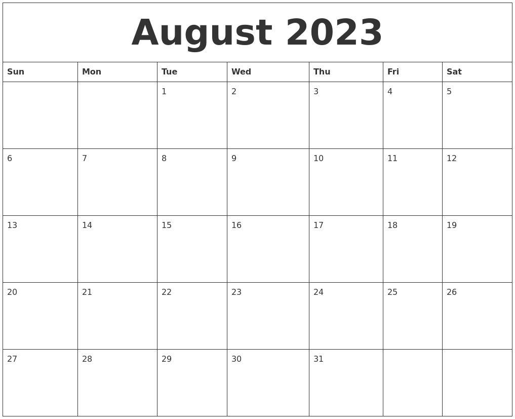 August 2023 Printable Calendar Pdf