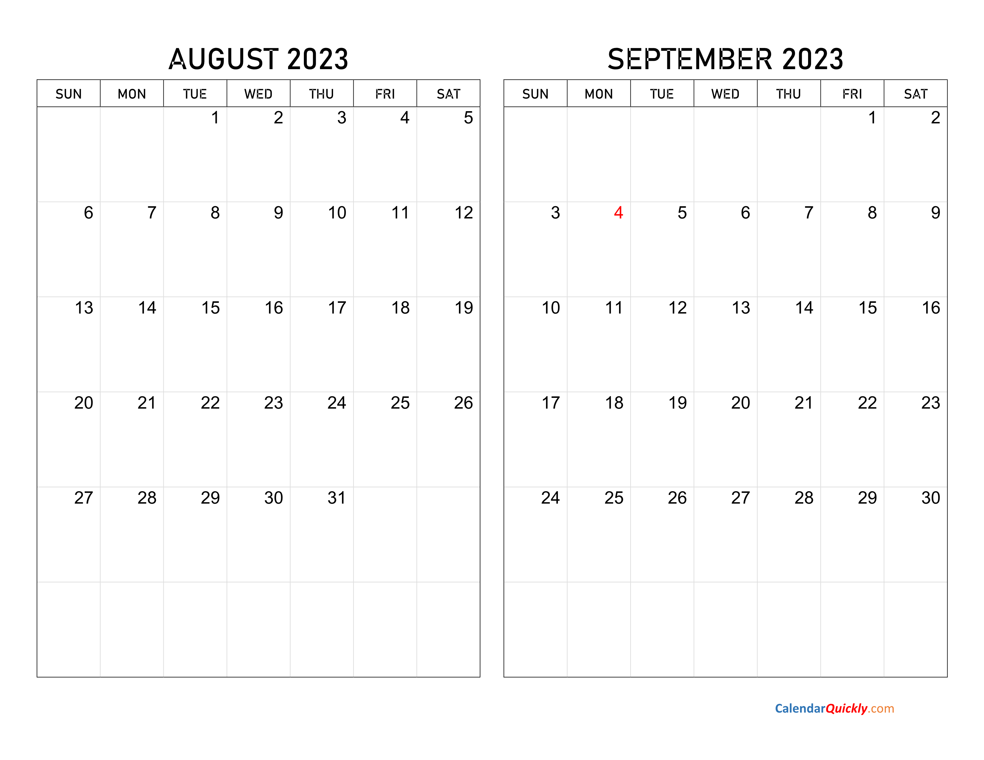 August And September 2023 Calendar Calendar Quickly