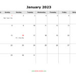 Download January 2023 Blank Calendar With US Holidays horizontal
