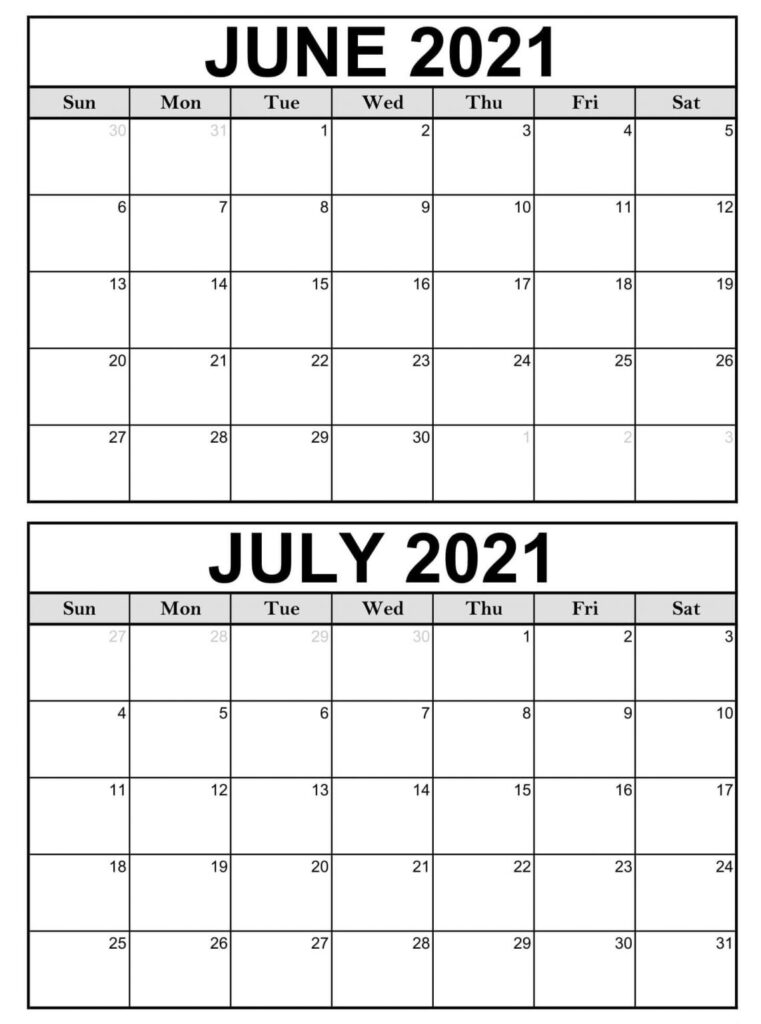 Free June July 2021 Calendar Printable With Holidays 2021 Printable 